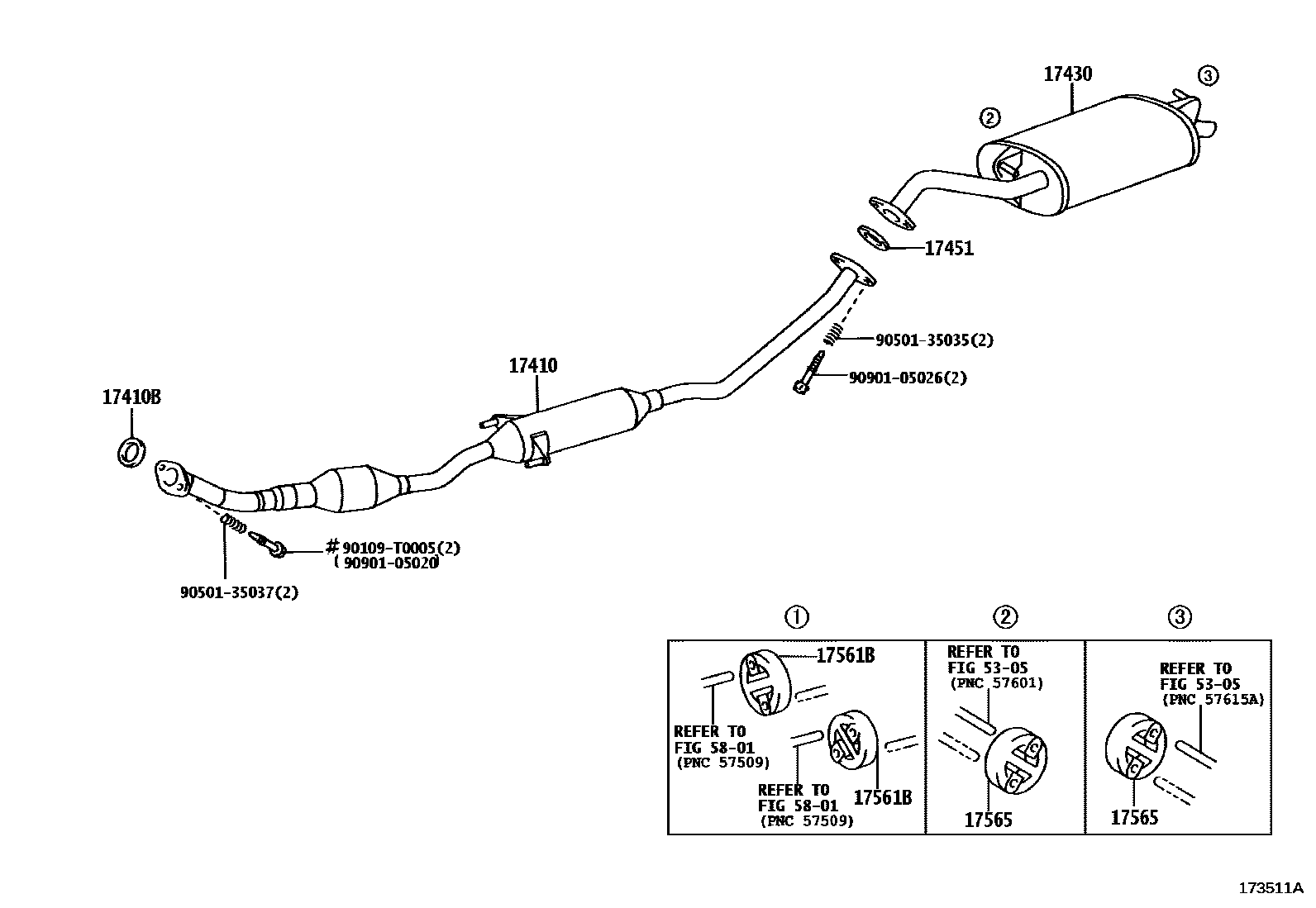 Toyota COROLLA Exhaust Pipe EPC diagram — 173511A