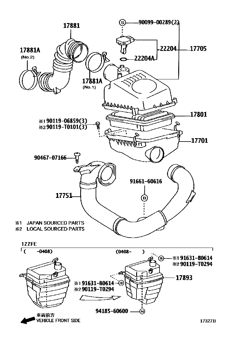 Toyota COROLLA Air Cleaner EPC diagram — 173271I