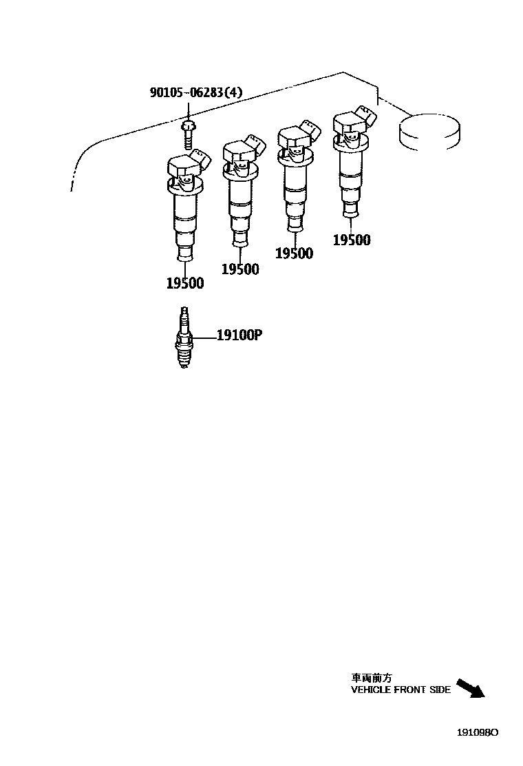 Toyota COROLLA 点火线圈和火花塞 /电热塞 EPC diagram — 191098O