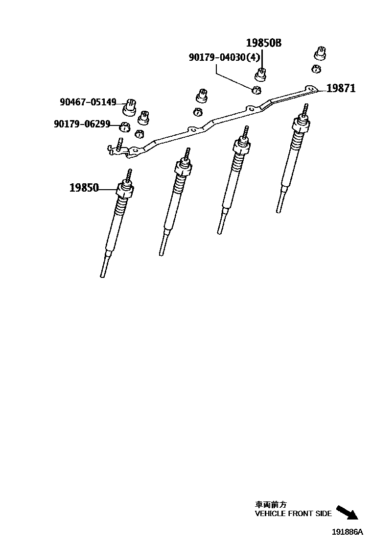 Toyota COROLLA 点火线圈和火花塞 /电热塞 EPC diagram — 191886A