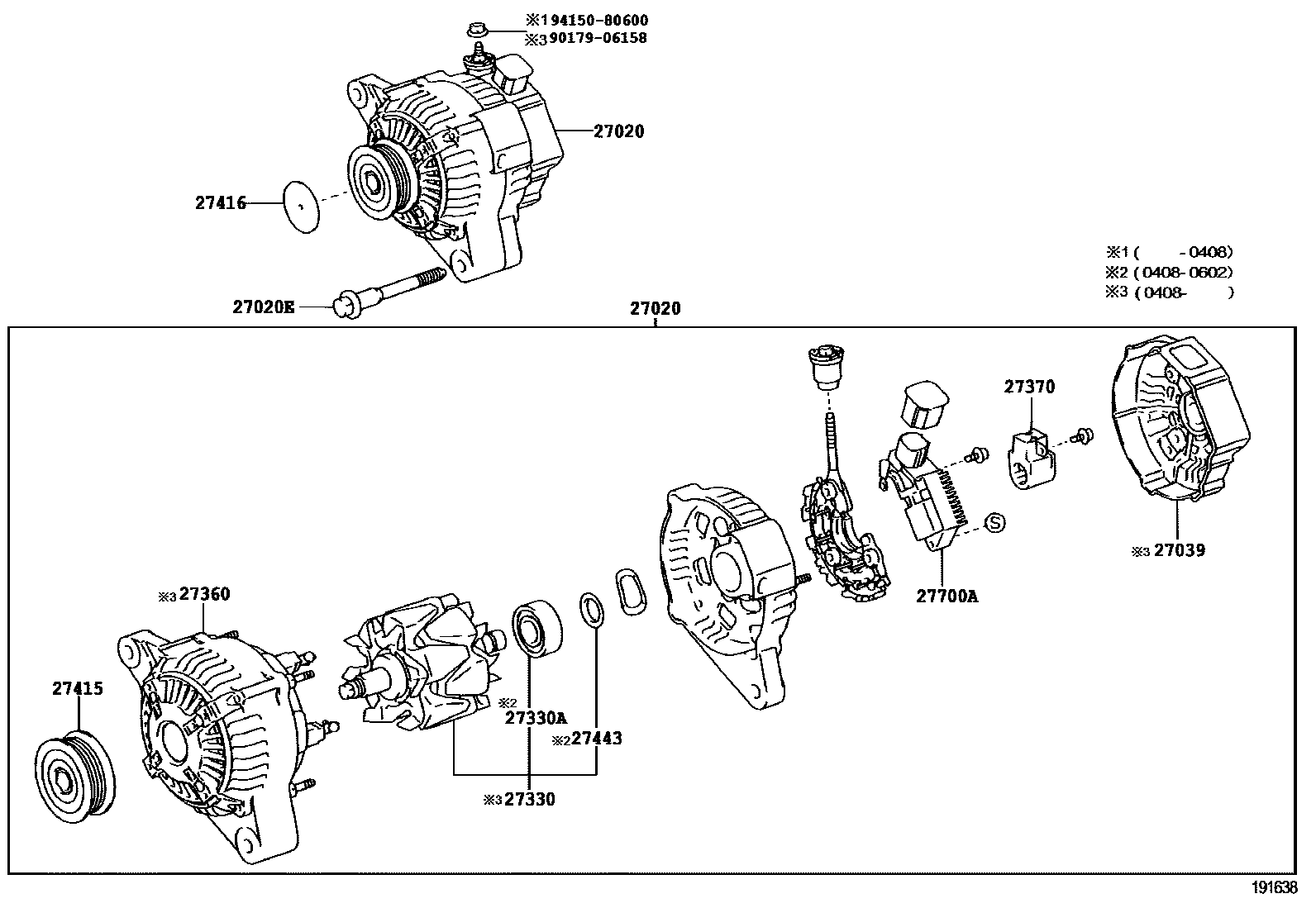 Toyota COROLLA Alternator EPC diagram — 191638D