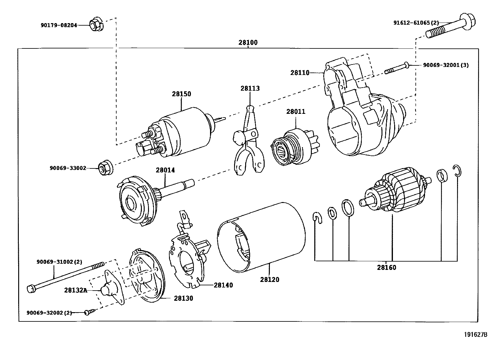 Toyota COROLLA 起动机 EPC diagram — 191627B