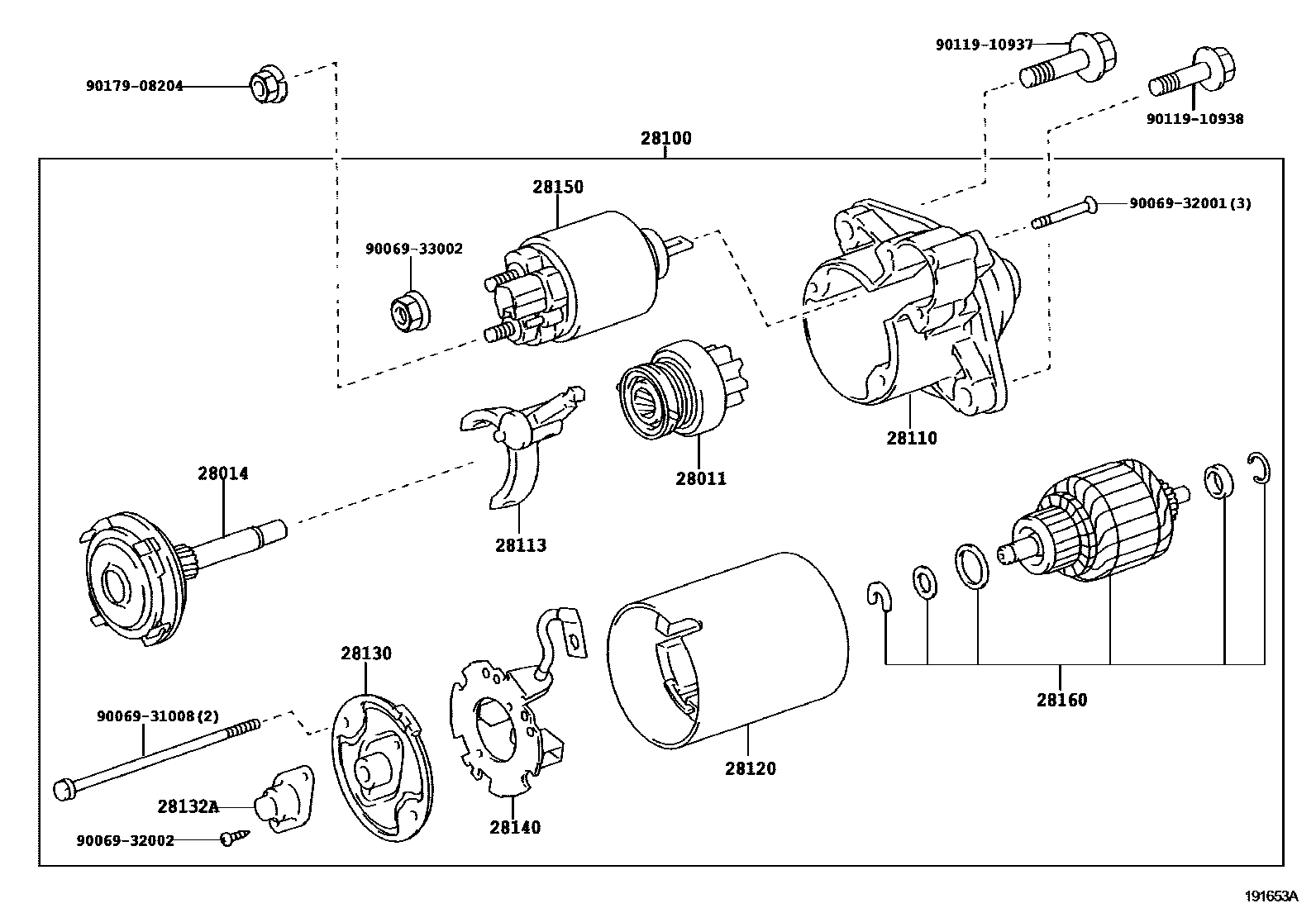 Toyota COROLLA 起动机 EPC diagram — 191653A