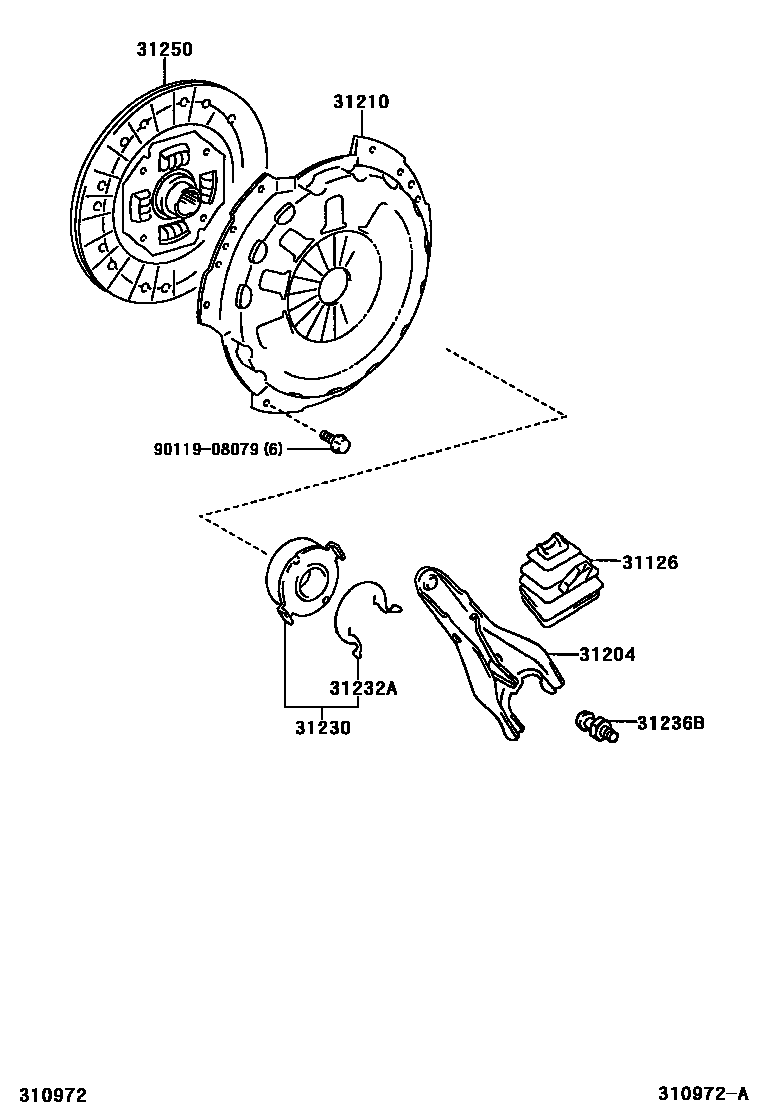 Toyota COROLLA 离合器和分离叉 EPC diagram — 310972A