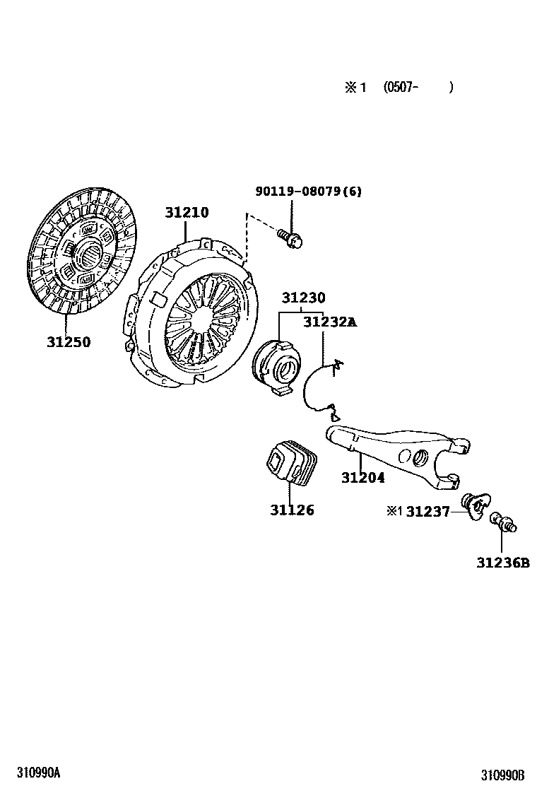 Toyota COROLLA 离合器和分离叉 EPC diagram — 310990B