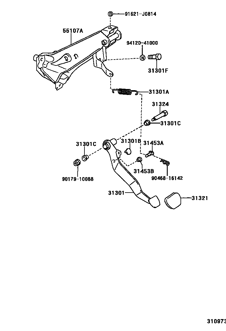 Toyota COROLLA 离合器踏板和挠性软管 EPC diagram — 310973