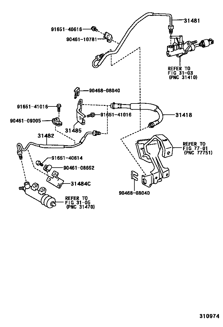 Toyota COROLLA 离合器踏板和挠性软管 EPC diagram — 310974