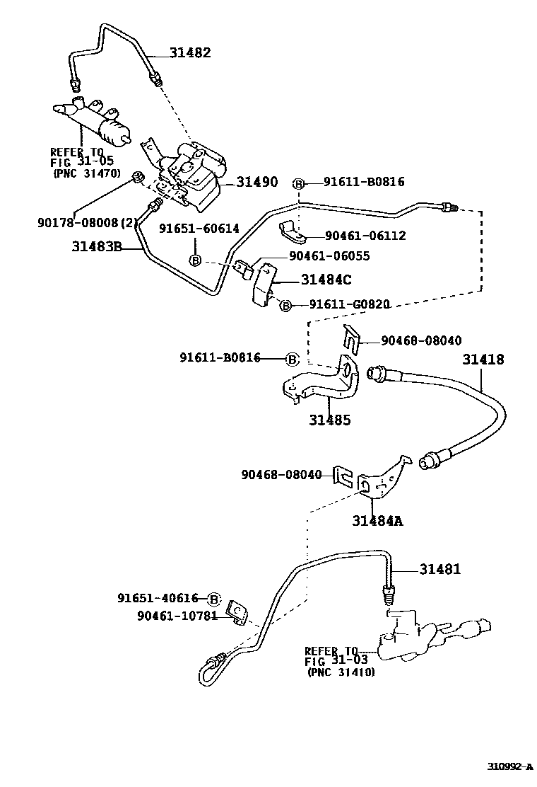 Toyota COROLLA 离合器踏板和挠性软管 EPC diagram — 310992A