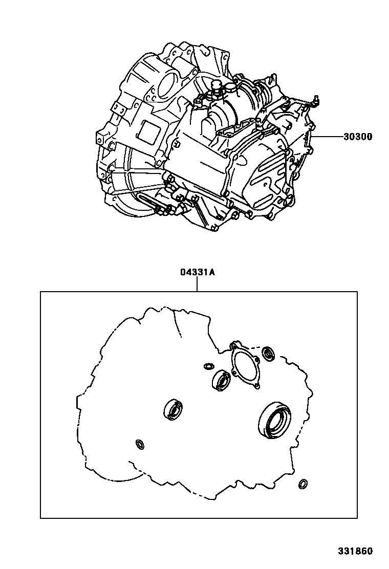 Toyota COROLLA 传动桥或变速器总成和衬垫组件(MTM) EPC diagram — 331860