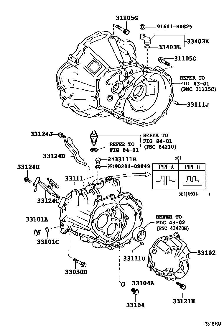 Toyota COROLLA 离合器壳和变速器壳(MTM) EPC diagram — 331819J