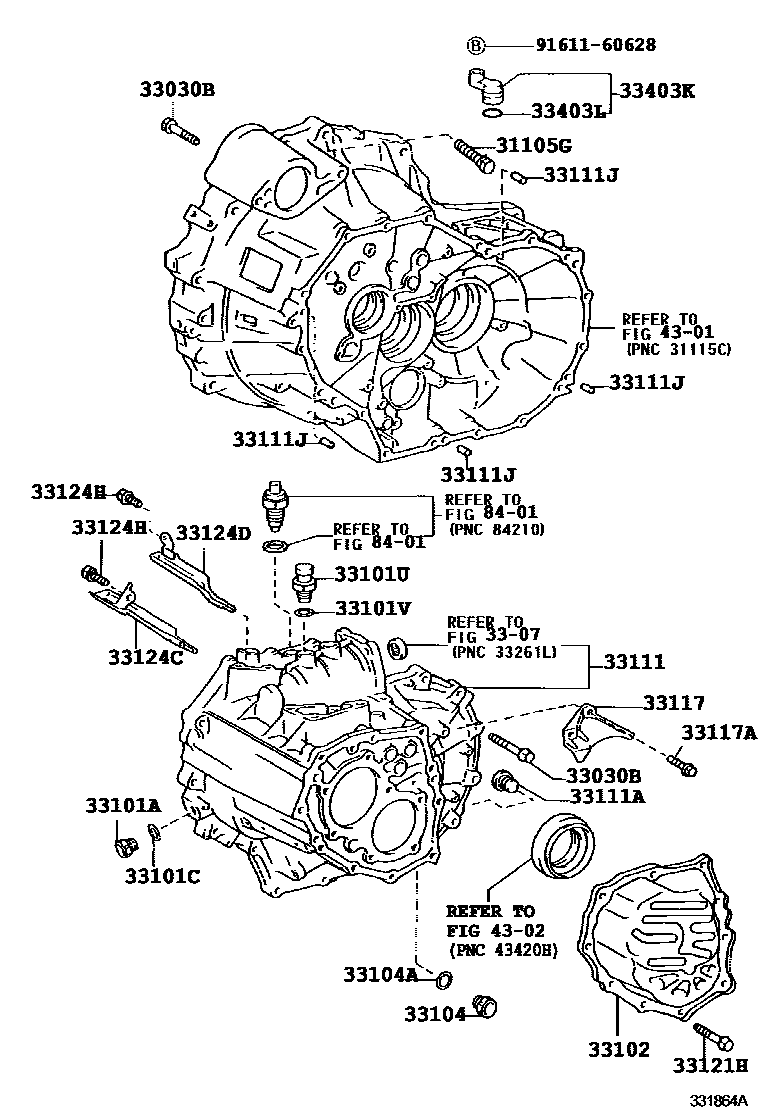 Toyota COROLLA 离合器壳和变速器壳(MTM) EPC diagram — 331864A