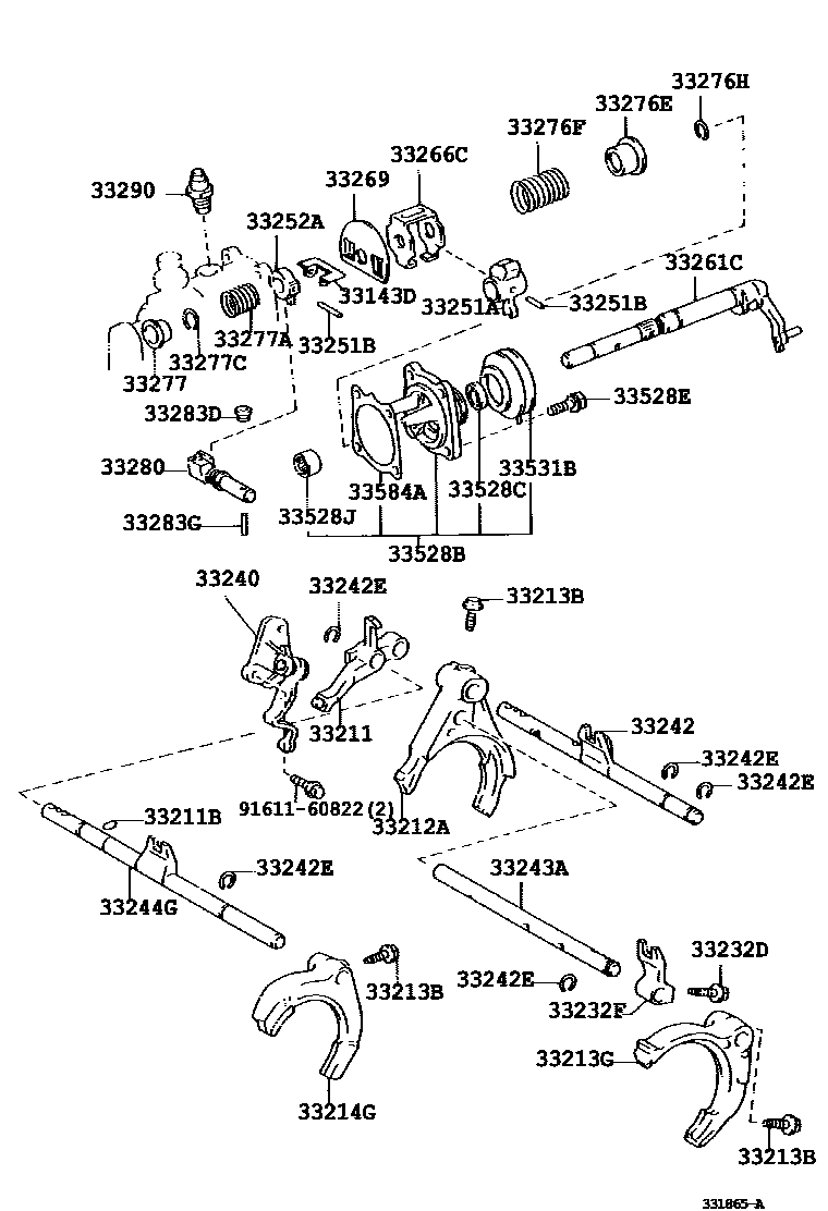 Toyota COROLLA 换档拨叉和换档杆轴(MTM) EPC diagram — 331865A