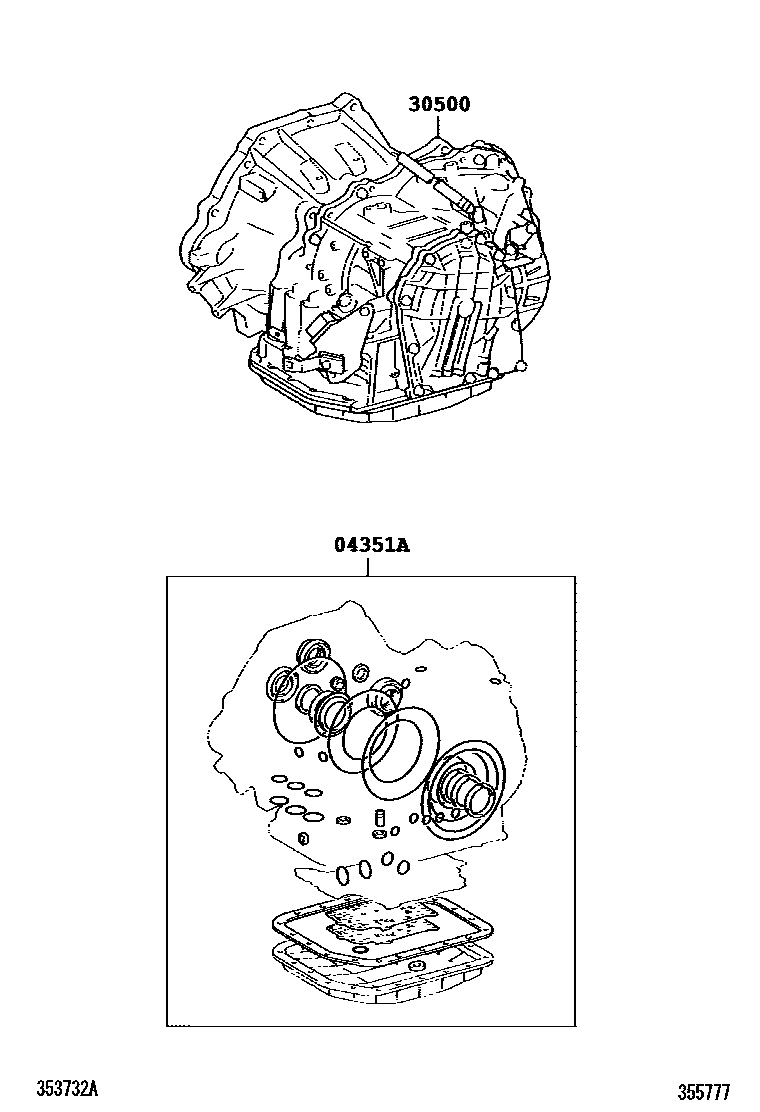 Toyota COROLLA 传动桥或变速器总成和衬垫组件(ATM) EPC diagram — 355777