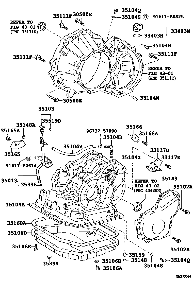 Toyota COROLLA 变速器壳和油底壳(ATM) EPC diagram — 353788H