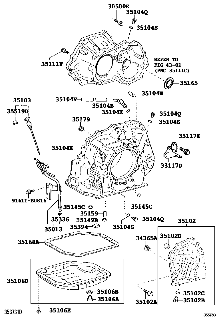 Toyota COROLLA 变速器壳和油底壳(ATM) EPC diagram — 355783A