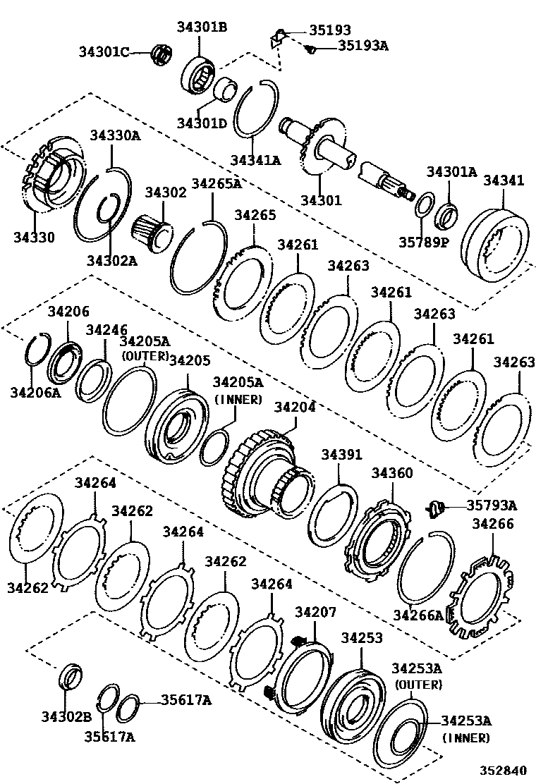 Toyota COROLLA 超速档齿轮(ATM) EPC diagram — 352840