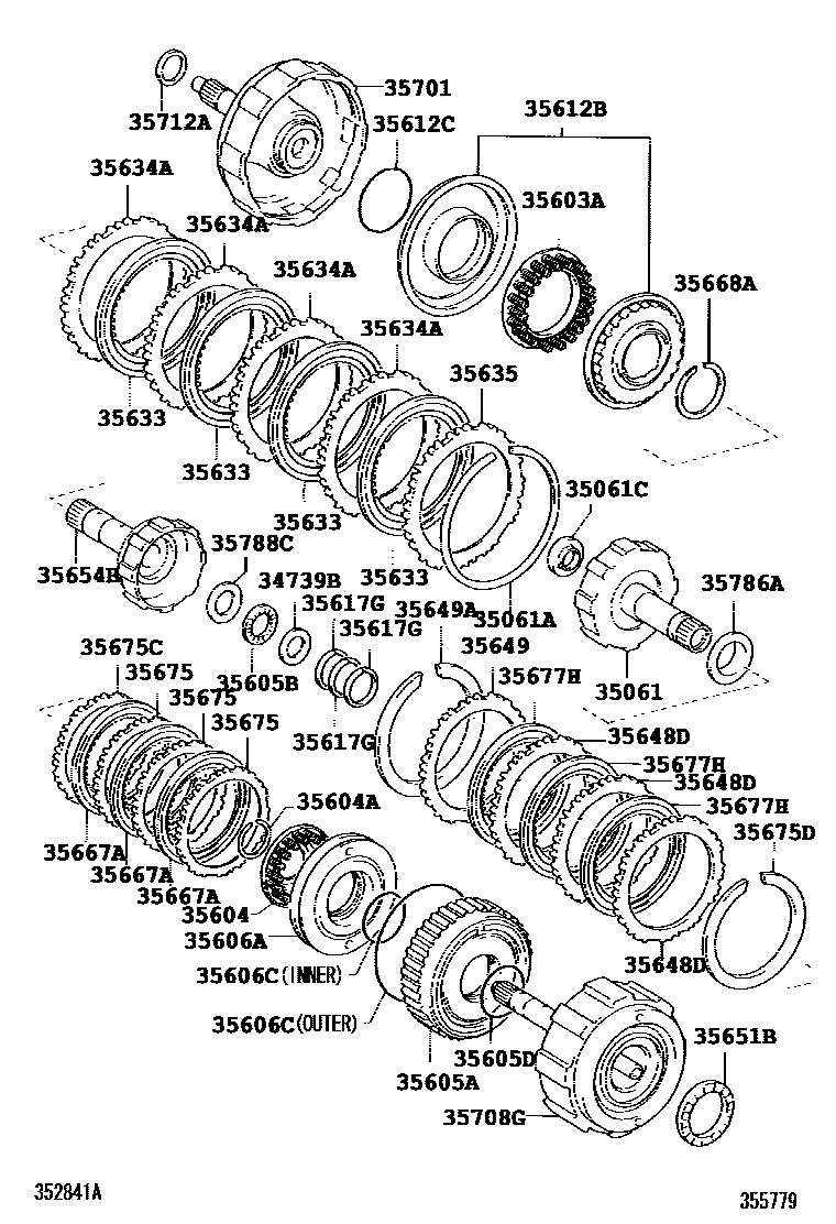 Toyota COROLLA 制动带和多片式离合器(ATM) EPC diagram — 355779