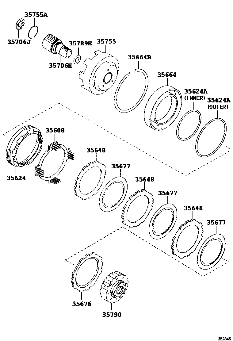 Toyota COROLLA 中央支架和行星太阳齿轮(ATM) EPC diagram — 352846A