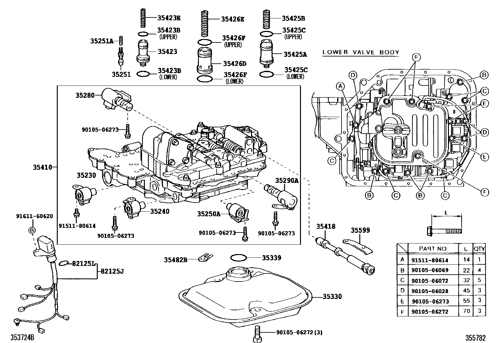 Toyota COROLLA 阀体和滤油网(ATM) EPC diagram — 355782