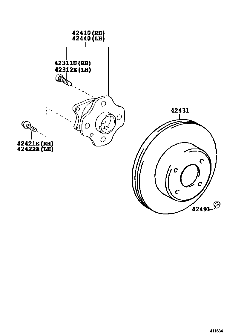Toyota COROLLA 后桥半轴和后桥轮毂 EPC diagram — 411634A
