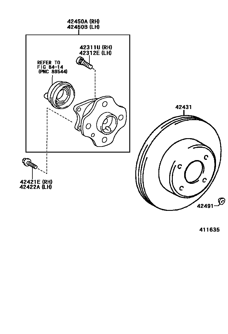 Toyota COROLLA 后桥半轴和后桥轮毂 EPC diagram — 411635