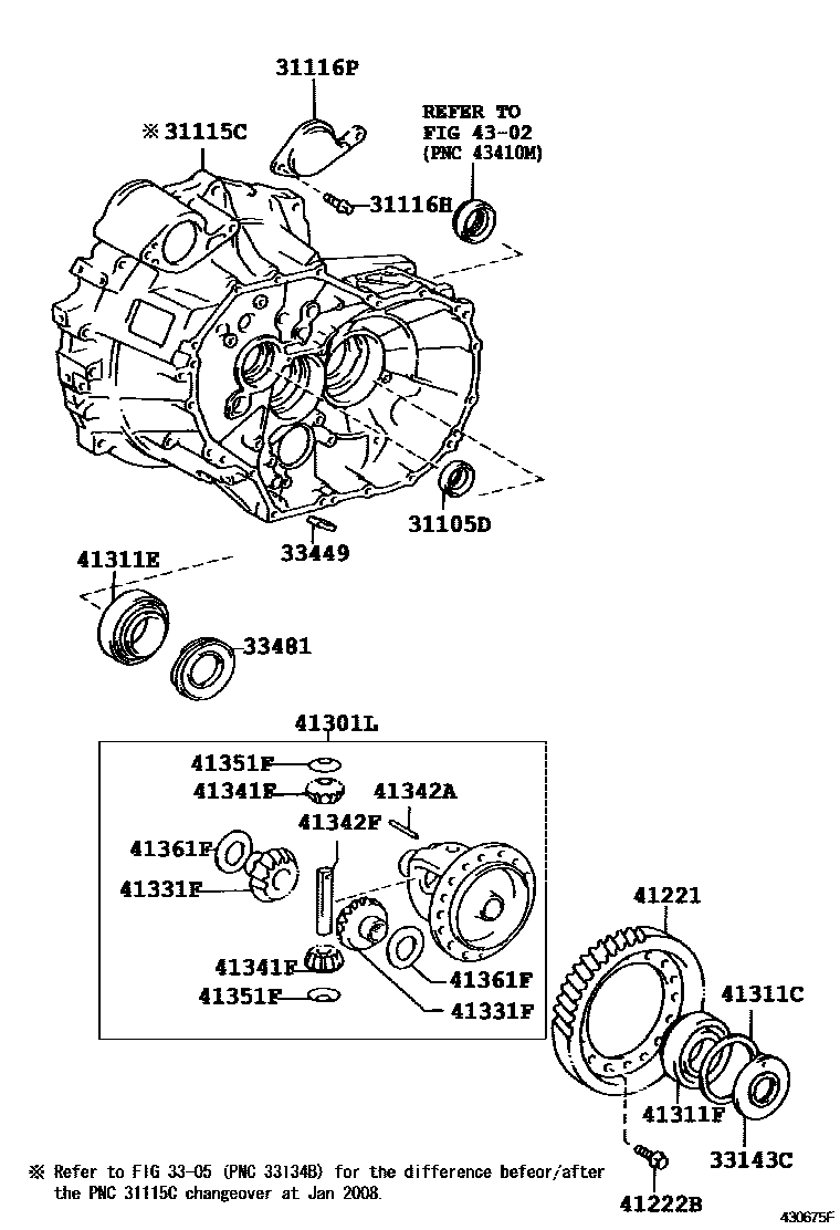 Toyota COROLLA 前桥壳和差速器 EPC diagram — 430675F