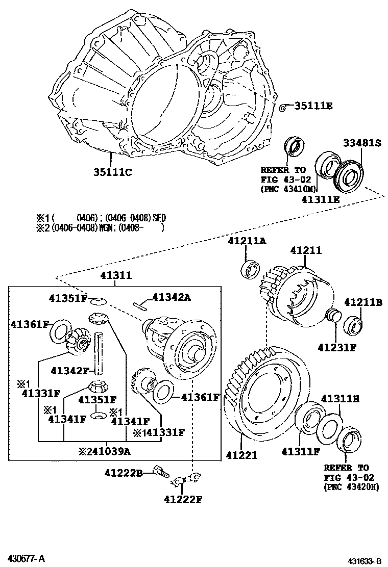 Toyota COROLLA 前桥壳和差速器 EPC diagram — 431633B