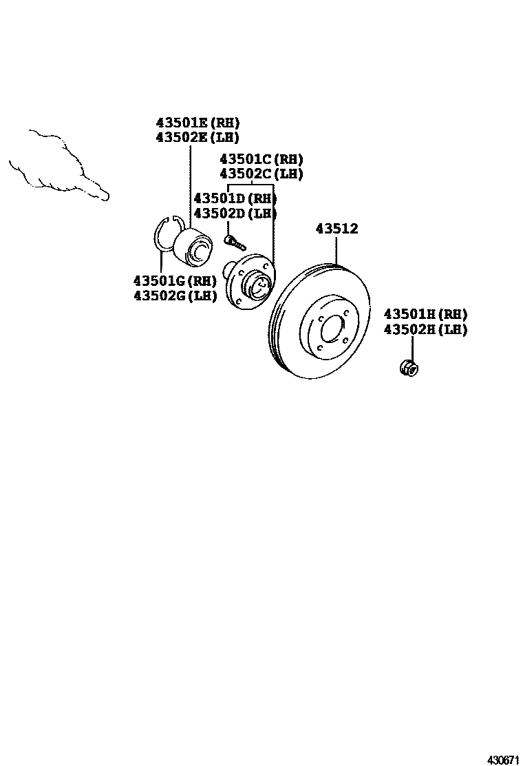 Toyota COROLLA Front Axle Hub EPC diagram — 430671A