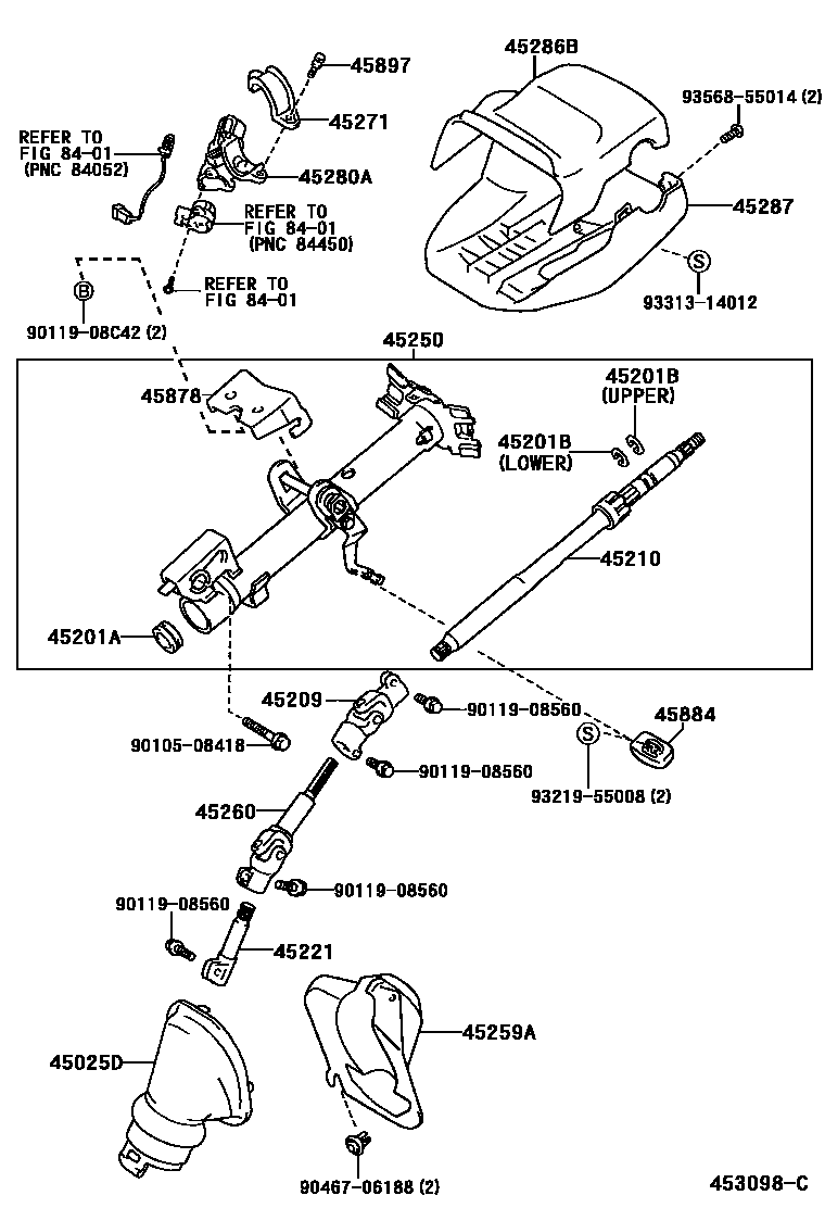 Toyota COROLLA Steering Column & Shaft EPC diagram — 453098C