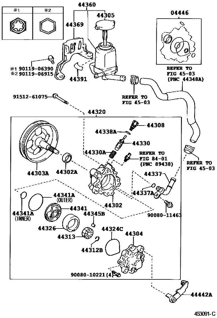Toyota COROLLA 叶片泵和储油罐(动力转向) EPC diagram — 453091C