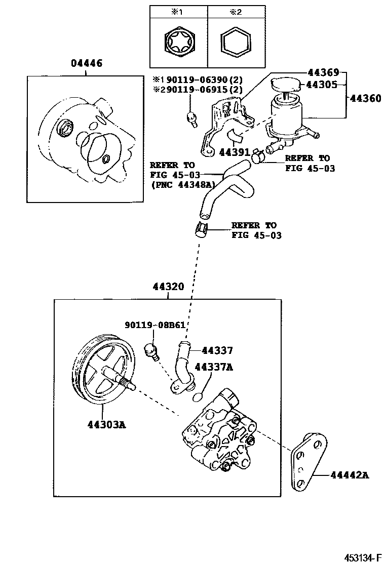 Toyota COROLLA 叶片泵和储油罐(动力转向) EPC diagram — 453134F