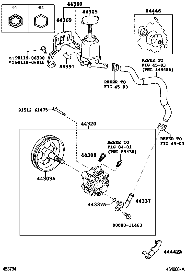 Toyota COROLLA 叶片泵和储油罐(动力转向) EPC diagram — 454008A