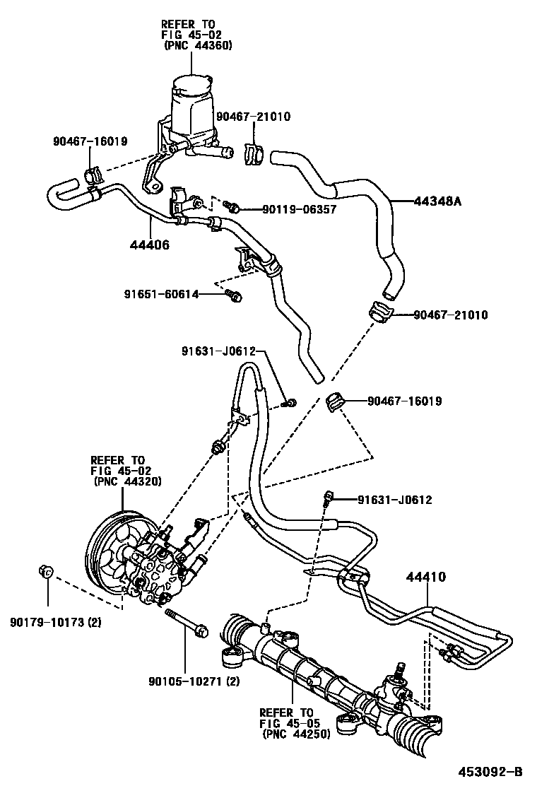 Toyota COROLLA 动力转向配管 EPC diagram — 453092B