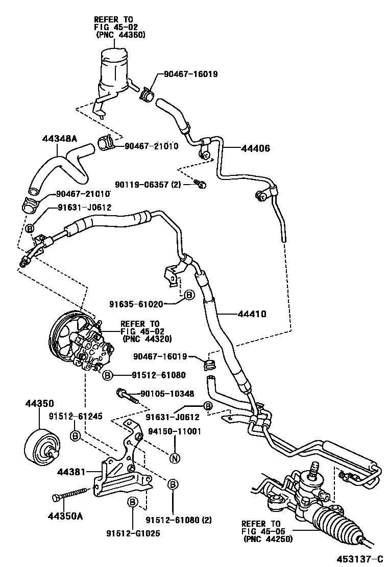 Toyota COROLLA 动力转向配管 EPC diagram — 453137C