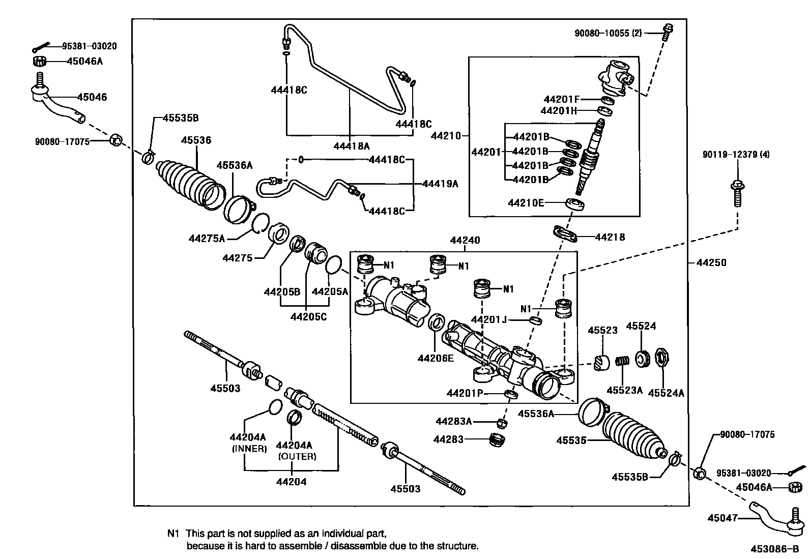 Toyota COROLLA 前转向齿轮和连杆 EPC diagram — 453086B