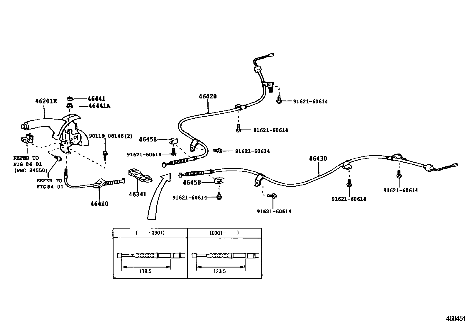 Toyota COROLLA Parking Brake & Cable EPC diagram — 460451D