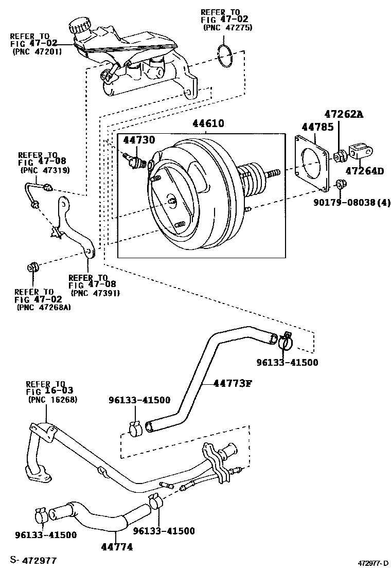 Toyota COROLLA 制动助力器和真空管 EPC diagram — 472977D