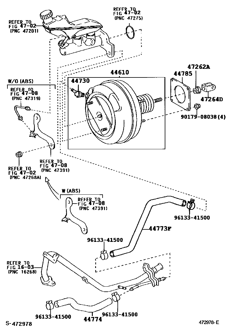 Toyota COROLLA 制动助力器和真空管 EPC diagram — 472978E