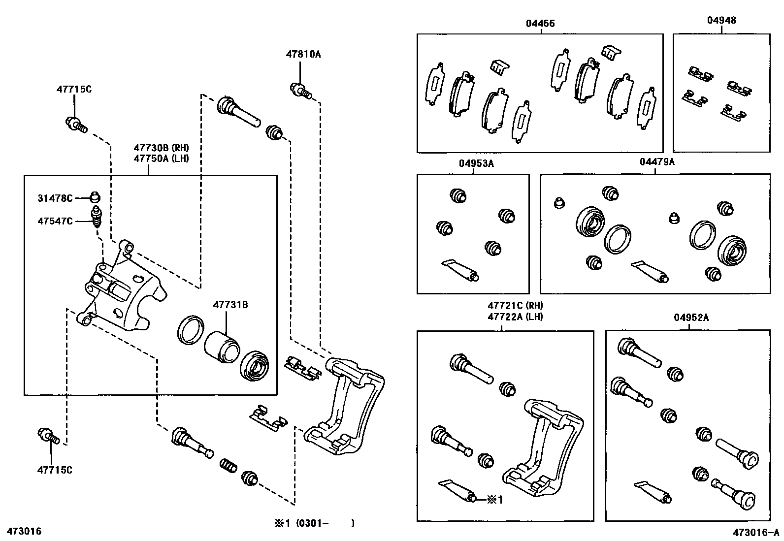 Toyota COROLLA 后盘式制动器卡钳和防尘罩 EPC diagram — 473016A