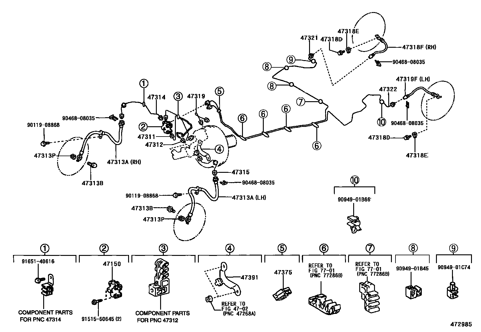 Toyota COROLLA 制动配管和卡箍 EPC diagram — 472985