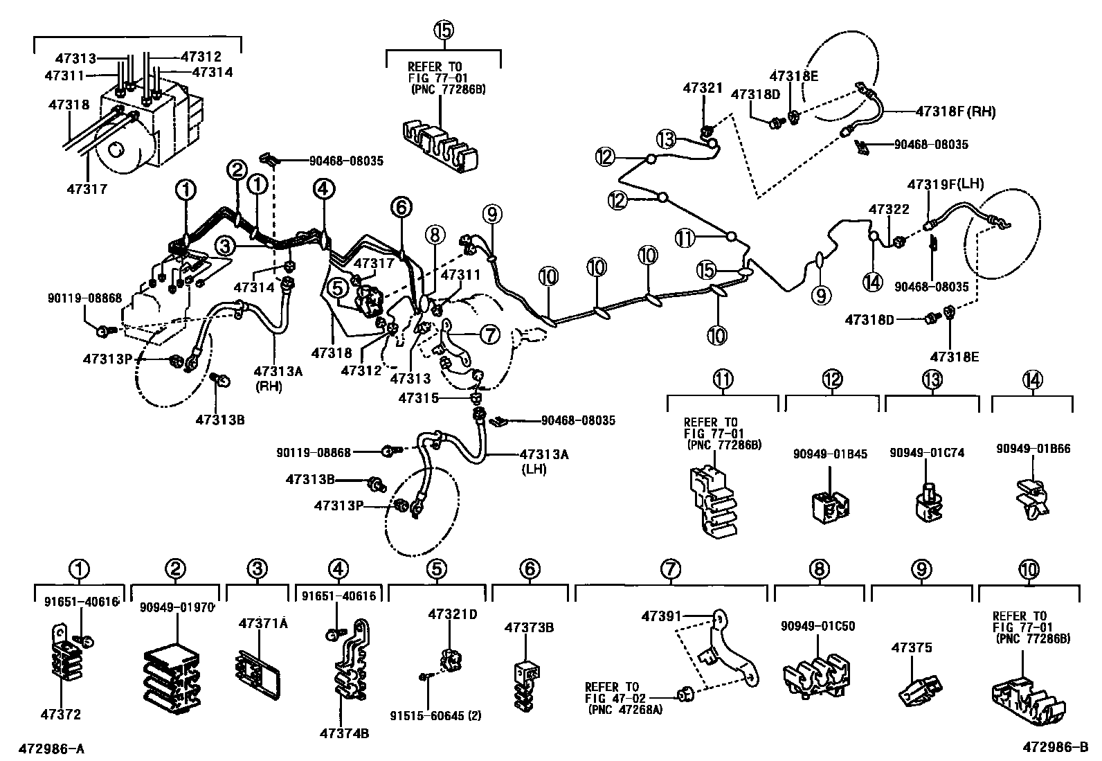 Toyota COROLLA 制动配管和卡箍 EPC diagram — 472986B