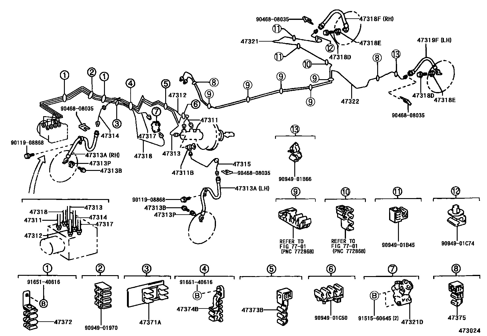 Toyota COROLLA 制动配管和卡箍 EPC diagram — 473024