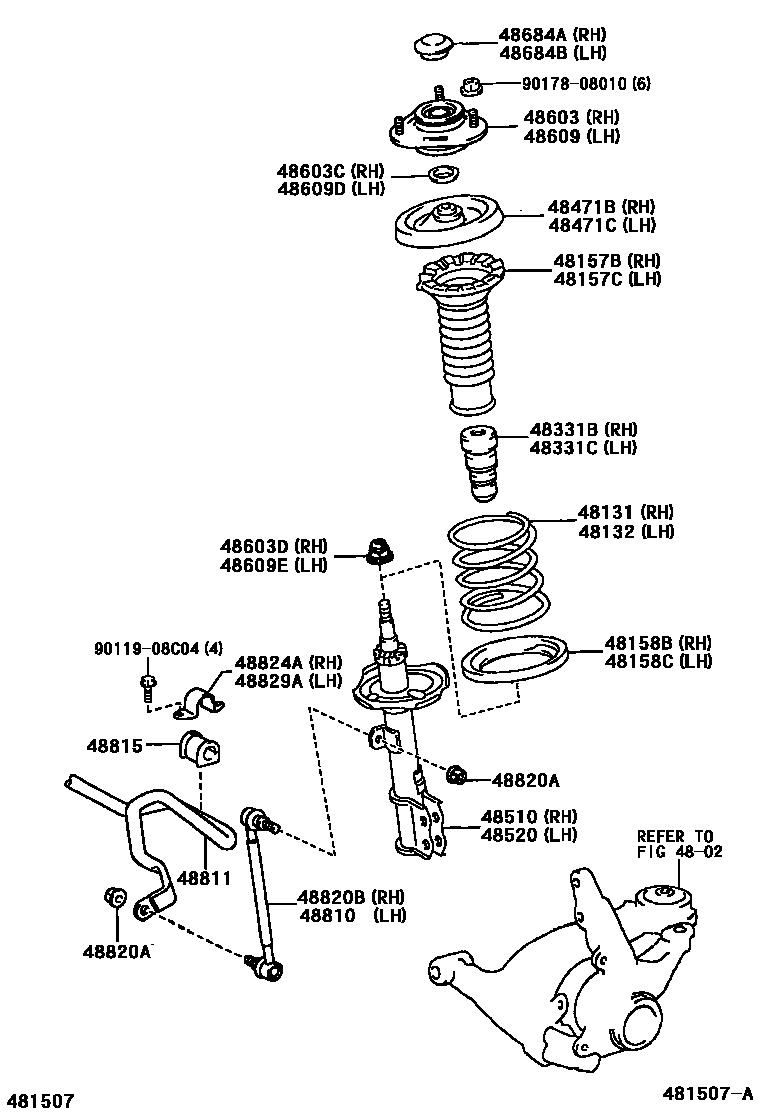 Toyota COROLLA Front Spring & Shock Absorber EPC diagram — 481507A
