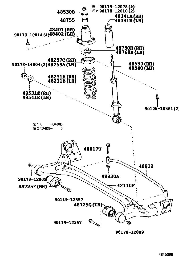 Toyota COROLLA Rear Spring & Shock Absorber EPC diagram — 481509B