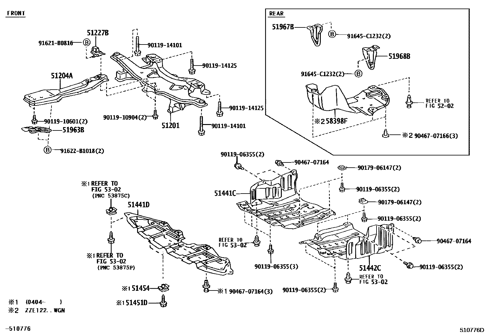 Toyota COROLLA 悬架横梁和发动机底罩 EPC diagram — 510776D
