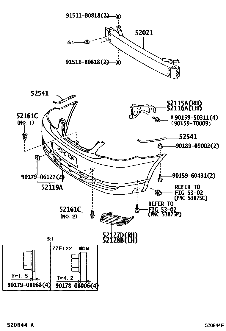 Toyota COROLLA 前保险杠及附件 EPC diagram — 520844F