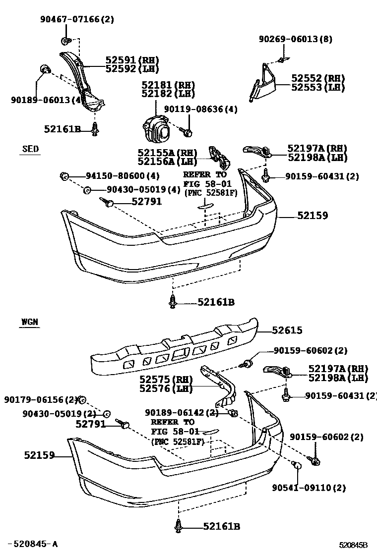 Toyota COROLLA 后保险杠及附件 EPC diagram — 520845C