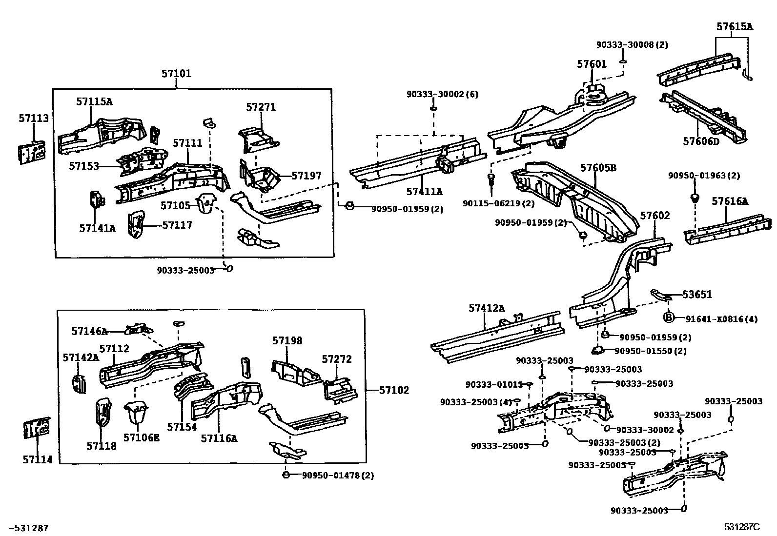 Toyota COROLLA Floor stringers EPC diagram — 531287C