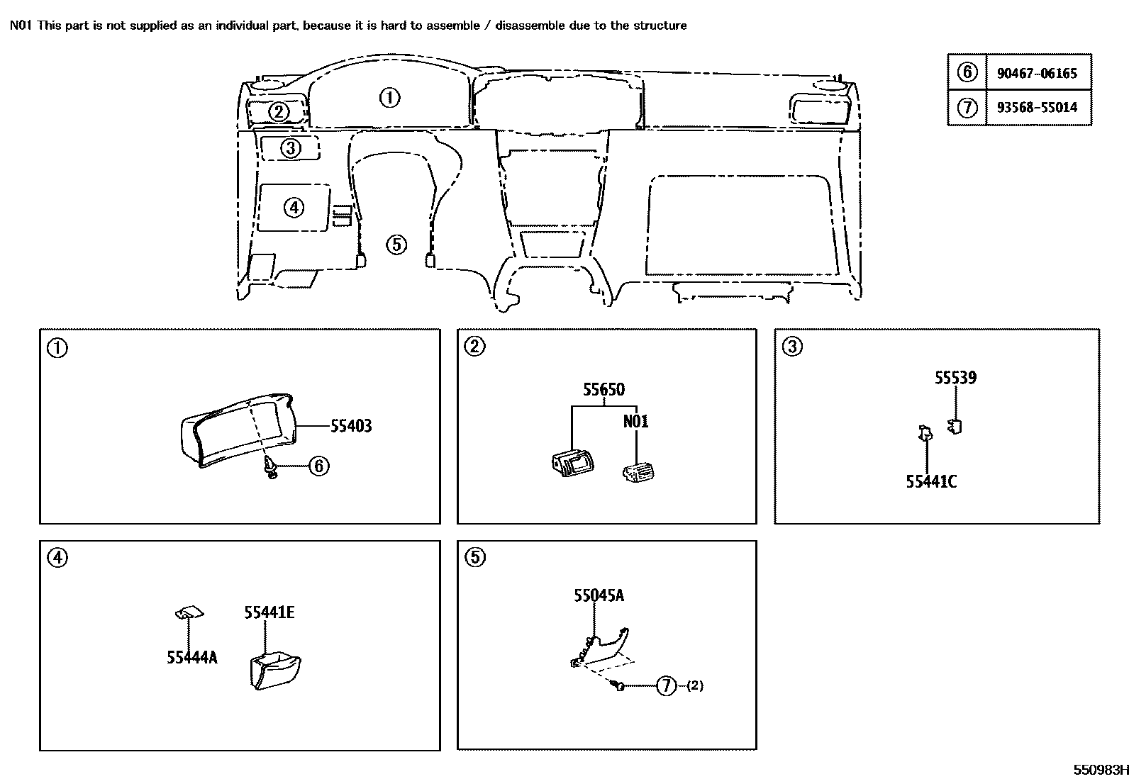 Toyota COROLLA 仪表板和手套箱 EPC diagram — 550983H