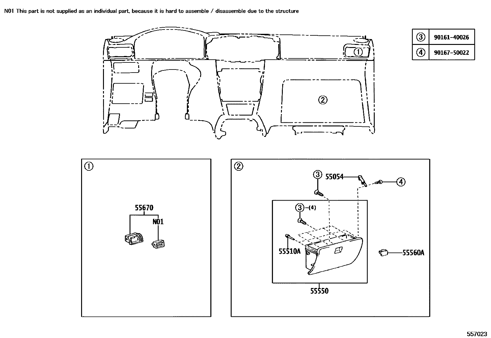 Toyota COROLLA 仪表板和手套箱 EPC diagram — 557023